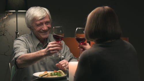 Senior Couple on a Romantic Date in Restaurant