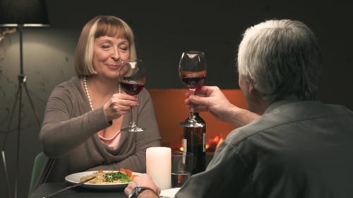 Senior Couple on a Romantic Date in Restaurant
