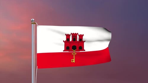 Waving Flag of Gibraltar with Castle and Key