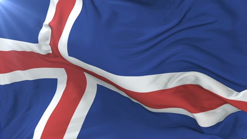 Waving Flag of Iceland with Realistic Fabric Motion