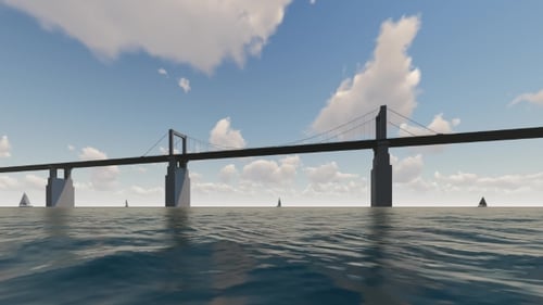 Bridge and Ocean with Boat