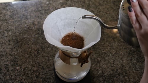 Pouring Hot Water Over Coffee Grounds