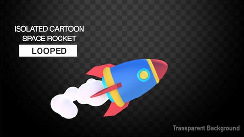 Isolated 3D Cartoon Space Rocket Flying with Smoke Loop