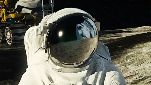 3D Render of Astronaut Exploring Moon Surface with Rover