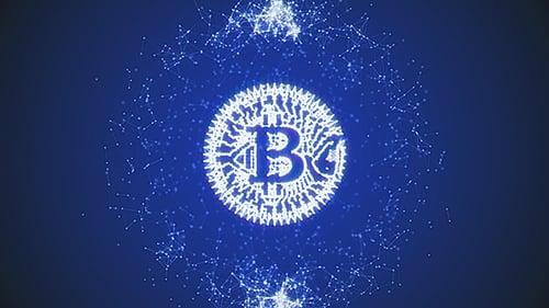 Digital Bitcoin Symbol in Abstract Global Network Glow