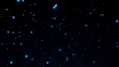 Falling Blue Glowing Snowflakes Particle Loop Background