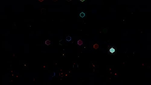 3D leuchtende helle Punkte setzen Wellenbewegung, bunt, auf schwarzem Hintergrund