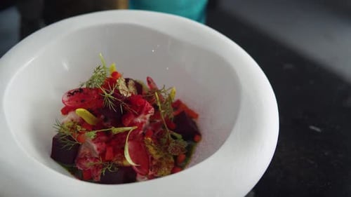 Set Table with Gourmet High Kitchen Dinner Plates and Dishes at the Restaurant