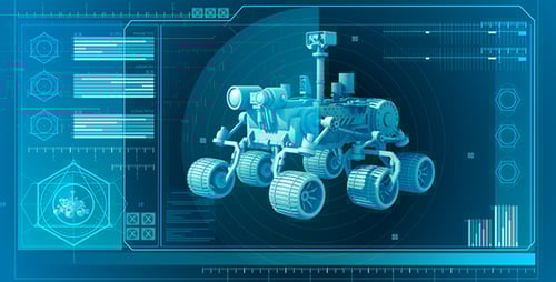 Interface do monitor com infográfico e rover
