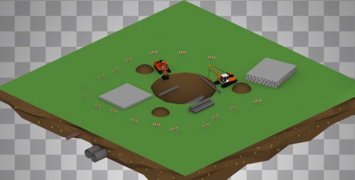 Animated Isometric Construction Site with Excavators