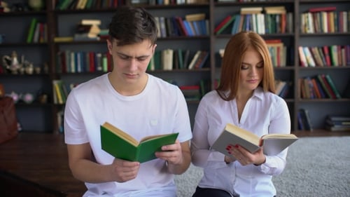 Students Reading a Book in Library, Students Reading Book at School
