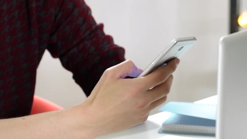 Man Hands Holding Phone and Texting
