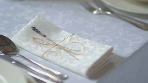 Elegant Wedding Table Setting with Lavender Detail