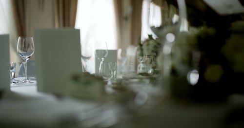 Banquet Table Prepared for Wedding Reception