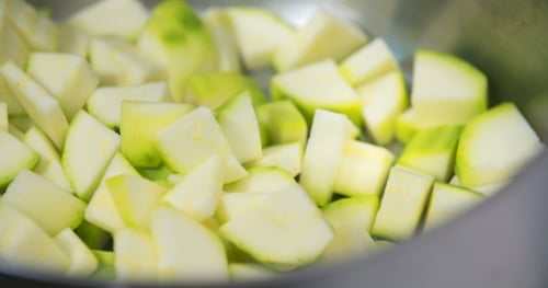 Bowl of Diced Light Green Zucchini Pieces