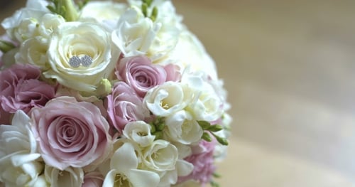 Wedding Bouquet with Pink and White Roses