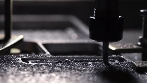 CNC Milling Machine Cuts Metal Close Up