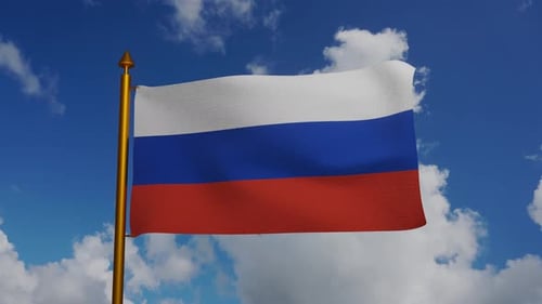 3D Waving Russian Flag Against Blue Sky