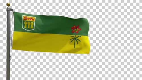 Saskatchewan Flag (Canada) on Flagpole with Alpha Channel - 4K