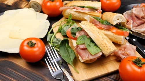 Appetizing Sandwiches with Prosciutto, Basil, and Tomato