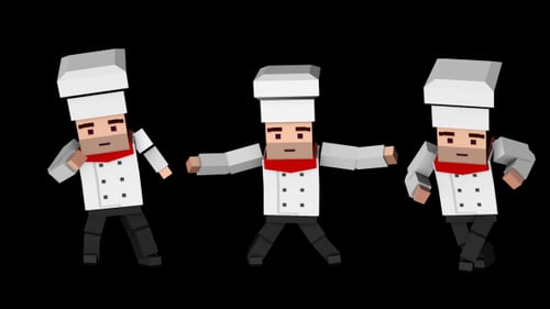 Animated Voxel Chef Character Dancing