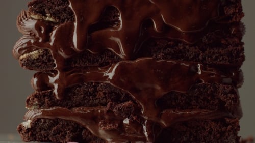 Delicious Chocolate Cake with Dripping Frosting Close Up