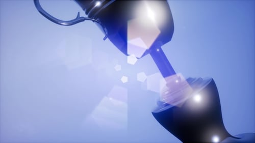 Rotating Silver Trophy Award with Shining Light Flares