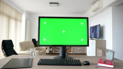 Personal PC Computer with Big Green Screen Chroma Mock Up