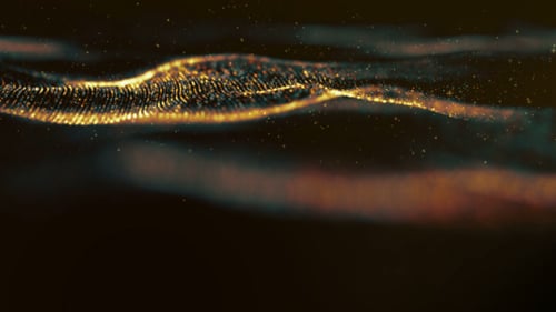 Golden Particles Waving in an Abstract Fluid Motion Background