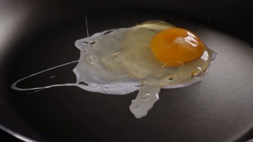 Das Ei fällt auf eine heiße Pfanne