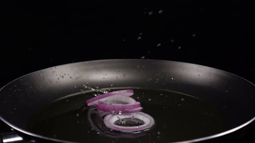 Rings of Purple Onions Fall on the Frying Pan