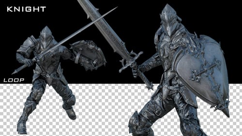 Animated 3D Knight Warrior Attacking with Sword and Shield