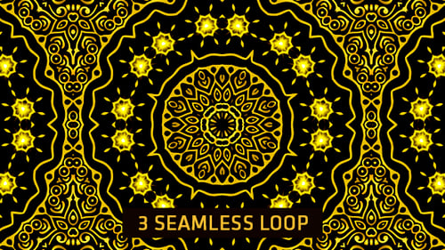 Golden Ornate Mandala Pattern Kaleidoscope Looping Background