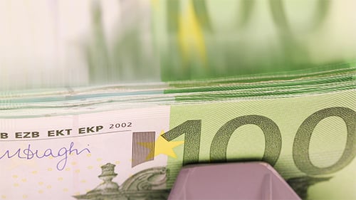 Euro Bills in a Money Counting Machine