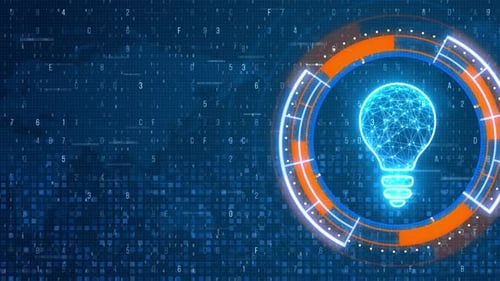 Technology creative idea network with lamp Bulb digital blue