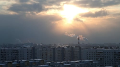 Factory Chimneys Smoke in the City