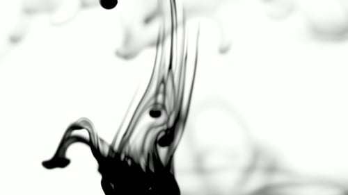 Abstract Black Ink Swirling Against White Background