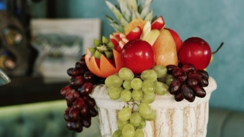 Artfully Arranged Display of Colorful Fresh Fruits