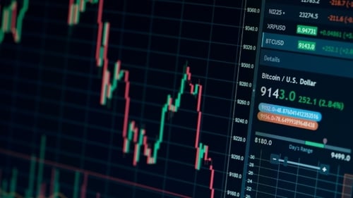 Stock Market Online Downtrend Chart of Bitcoin Currency - Investment, E-commerce, Finance Concept