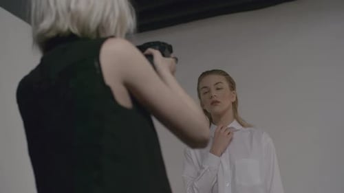 Model Posing for Fashion Photo Shoot in Studio