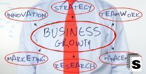 Man Writes 'Business Growth' on Transparent Surface