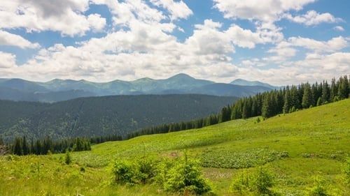 Mountain Landscape with a Fast Clouds and Shadows