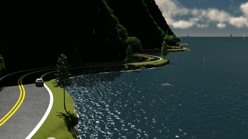 Coastal Road in Rainy Weather