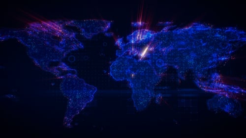 Futuristic Digital World Map Network Connections Animation