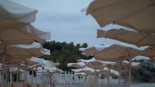 Empty Beach on Resort in Windy Evening, Greece