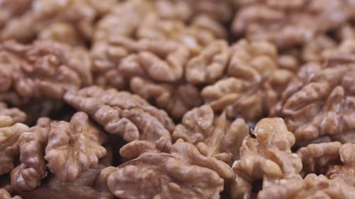 Close Up Of Shelled Walnuts, Macro View