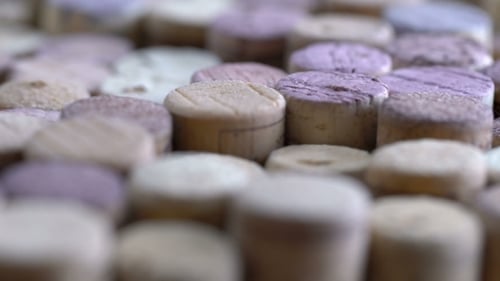 Macro Shot of Wood and Purple Colored Corks