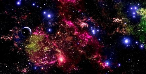 Colorful Deep Space Nebula with Stars and Planet Loop Background
