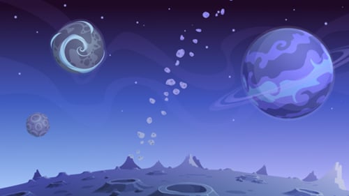 Cartoon Space Planets and Asteroids Parallax Animation