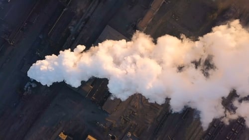 Emission To Atmosphere From Industrial Pipes Smokestack Pipes Shooted with Drone Aerial View